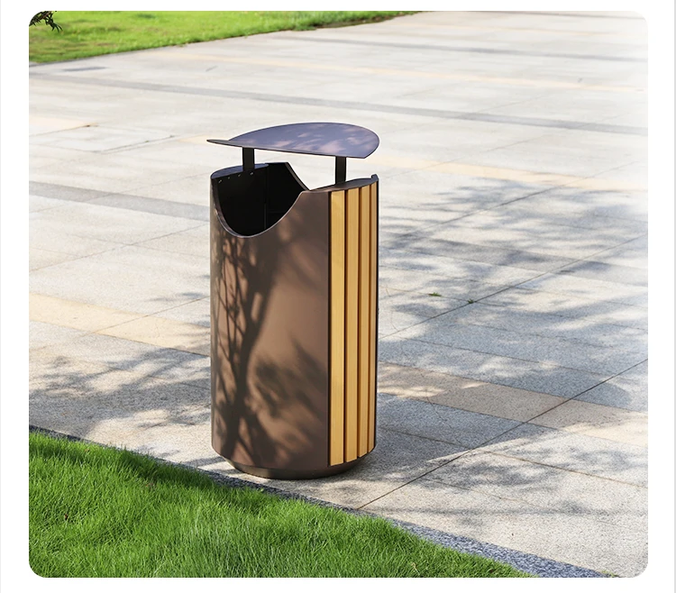 Modern Special Design Round Park Garbage Can Outdoor Metal Dustbin with Big 60L Capacity