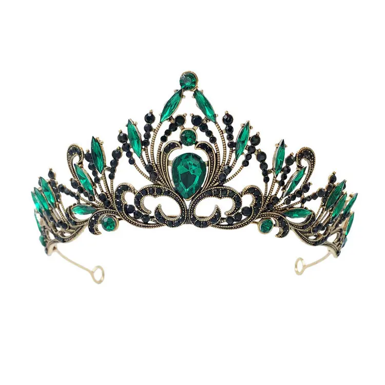 QS European and American bride crown rhinestone headpiece Baroque black retro simple beauty pageant crown wedding accessories