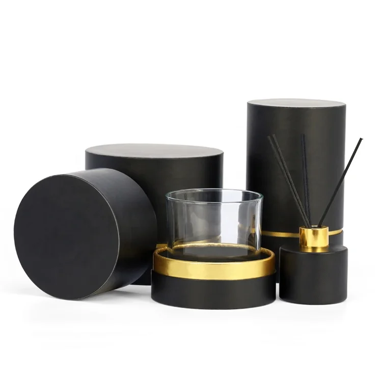 Cylinder perfume water glass reed diffuser fragrance bottle gift black paper candle tube necklace sandwich lash packaging box