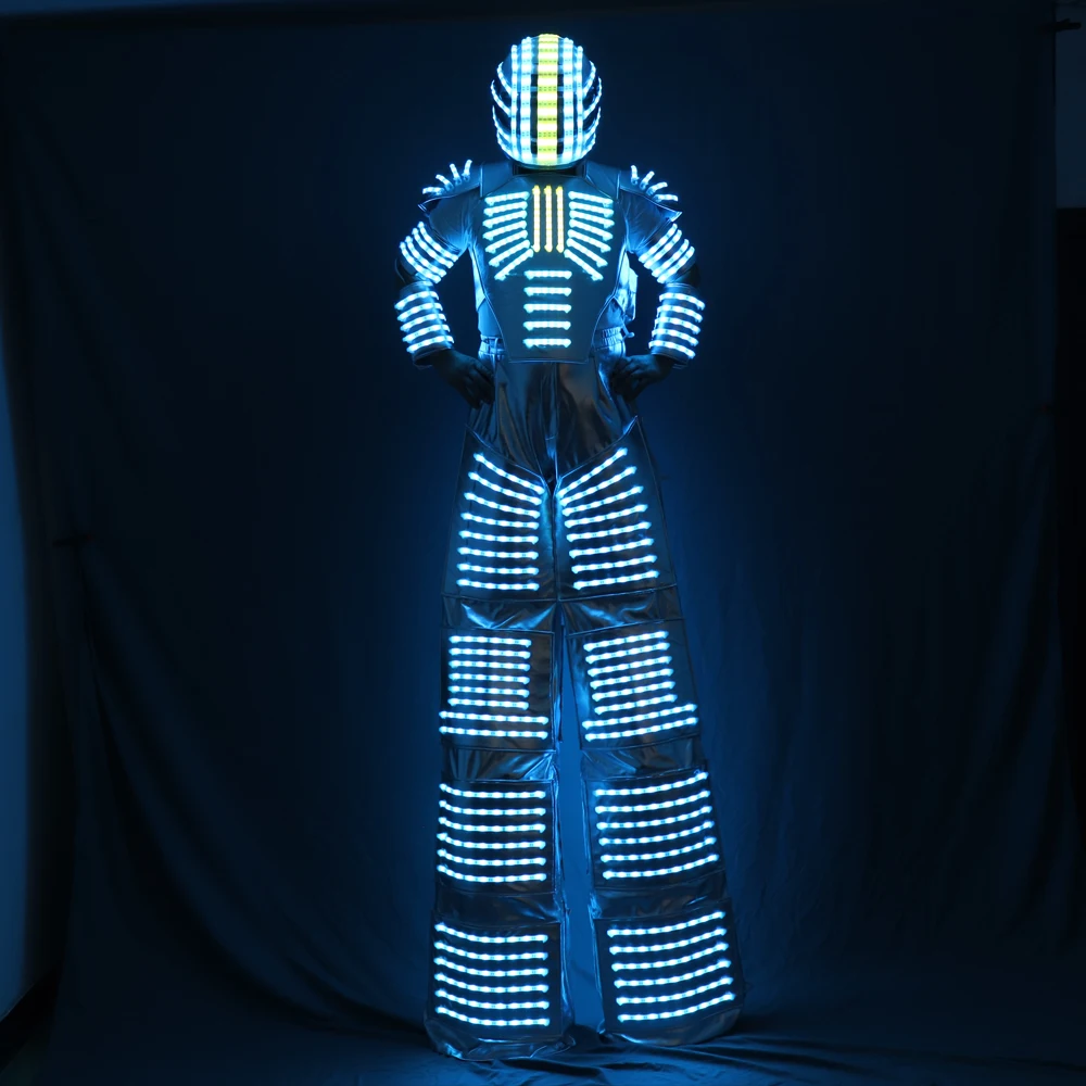 LED Robot Stilts Walker Costume Laser Gloves Included LED Clothes Suit for Performance Wear