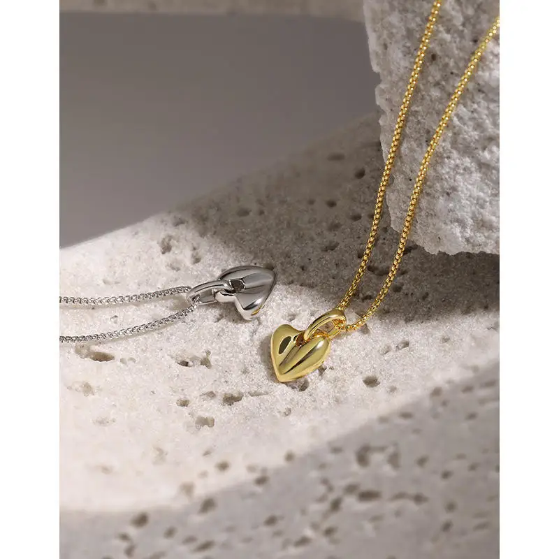 Love pendant gold plated hollow out 925 silver heart fashion necklaces for women