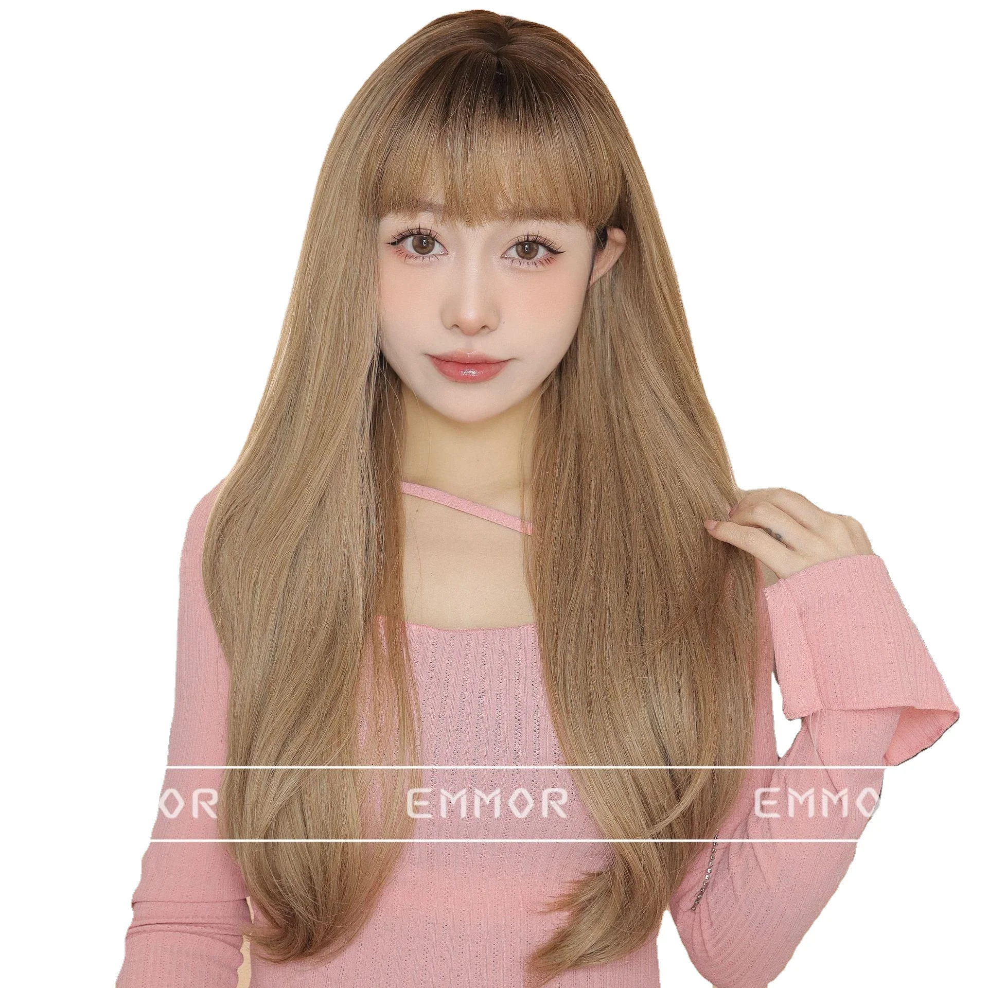 Korean-Style Female Anchor Wig with Long Straight Bangs Summer Natural Sheath Internet Hot Salty Sweet Lolita Artificial Hair