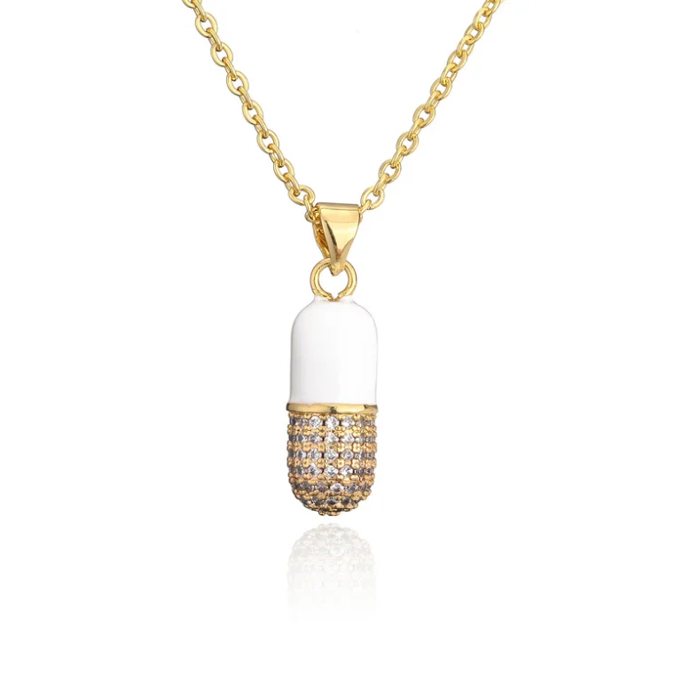 Best Selling 18K Gold Plated Colorful Oil Drip Capsule Pendant Necklaces Geometric Cylinder Pill Enamel Necklaces
