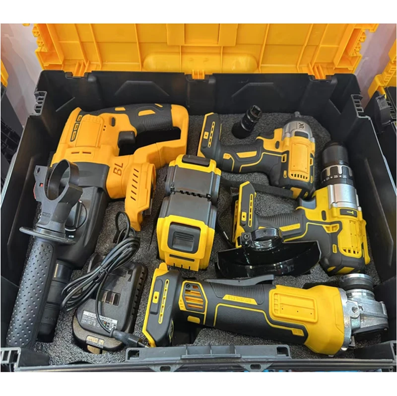 4 Pieces Cordless Power Tools Set 4 In 1 Angle Grinder Multifunction Electric Hammer impact Wrench Drill