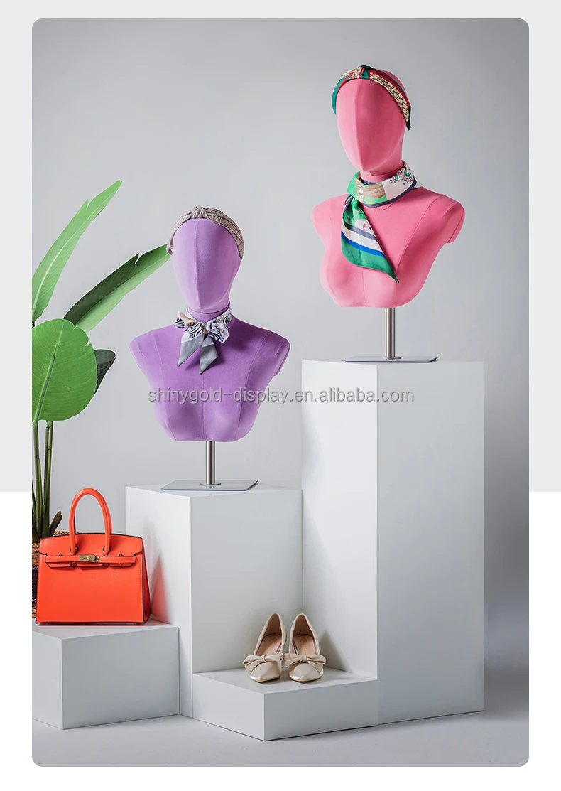 Luxury Jewellery Bust Display Mannequin Wig Display Woman Velvet Mannequin Head with Shoulders