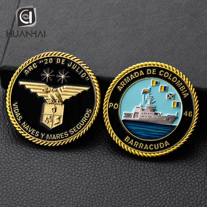 custom gold metal 3D logo Columbia challenge coin with enamel