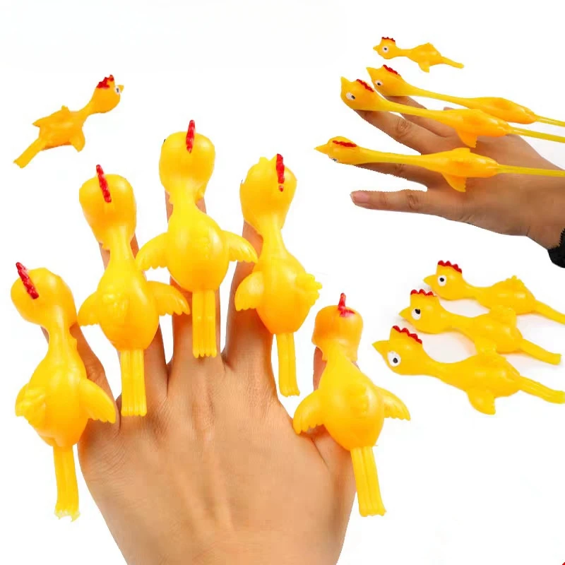 Flying Chicken Slingshot Flicking Rubber Chickens Sling Shot Funny Gag Gifts for Kids Adult Party Novelties