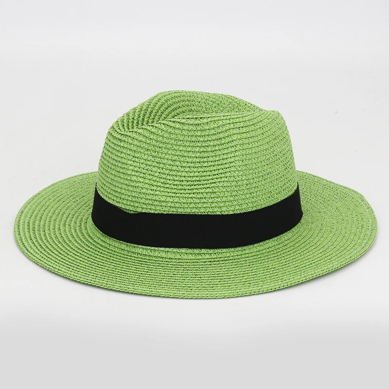 Summer foldable straw hat bucket 2024 bands custom logo large brimmed Lafite Panama straw hat