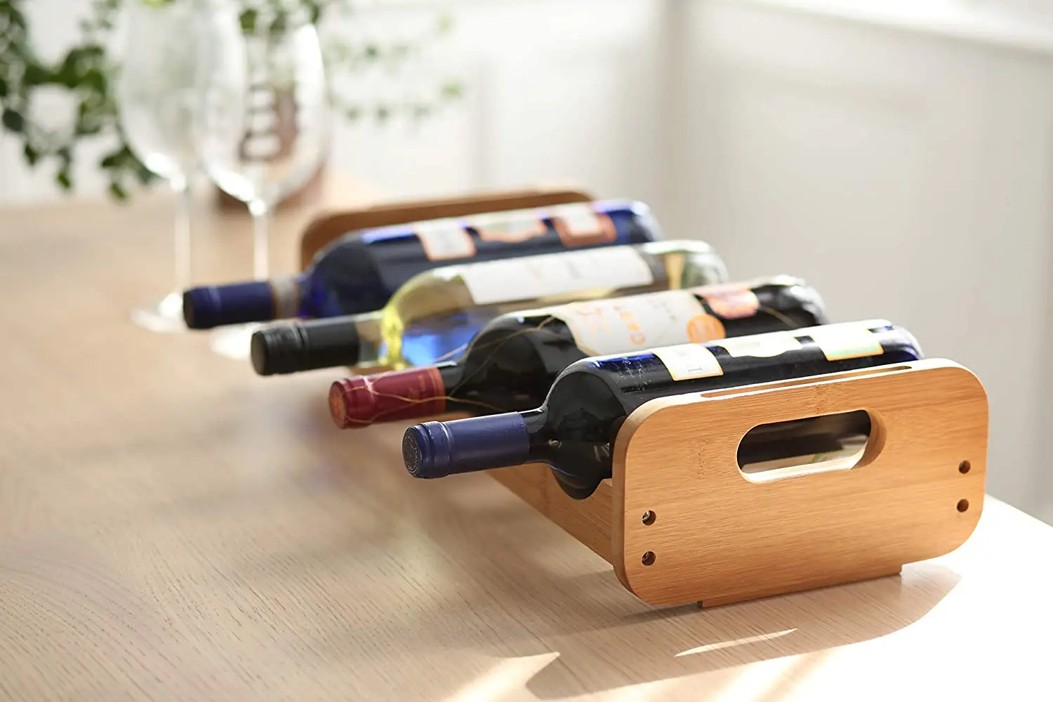 Stackable Bamboo Wine Rack 4 Bottles Bamboo Wine Display Holder Shelf