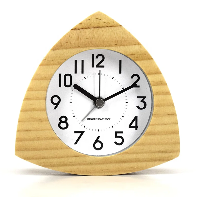 Small size mini solid wood frame quartz analog wooden square alarm clock for table desk decor