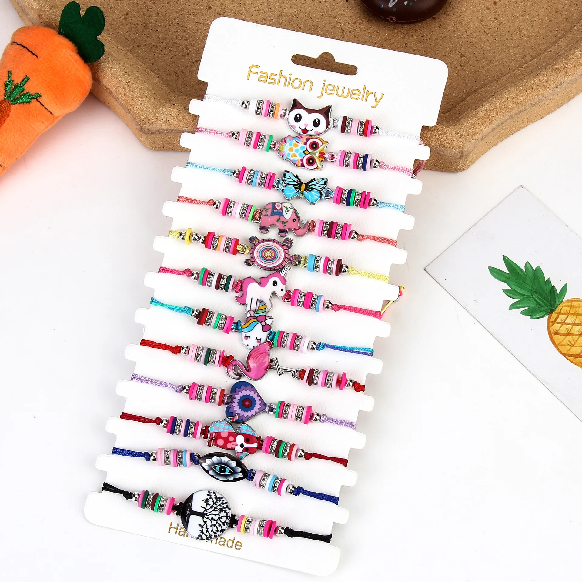 Wholesale Kids jewelry bracelet clay Owl Unicorn Flamingo Animal friendship cute woven adjustable bracelet