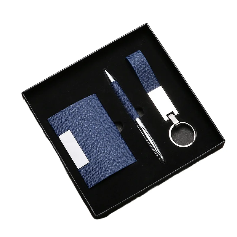 promotional 3 in 1 card holder + pen + Key chain corporate gift set luxury promotional personalized gift sets