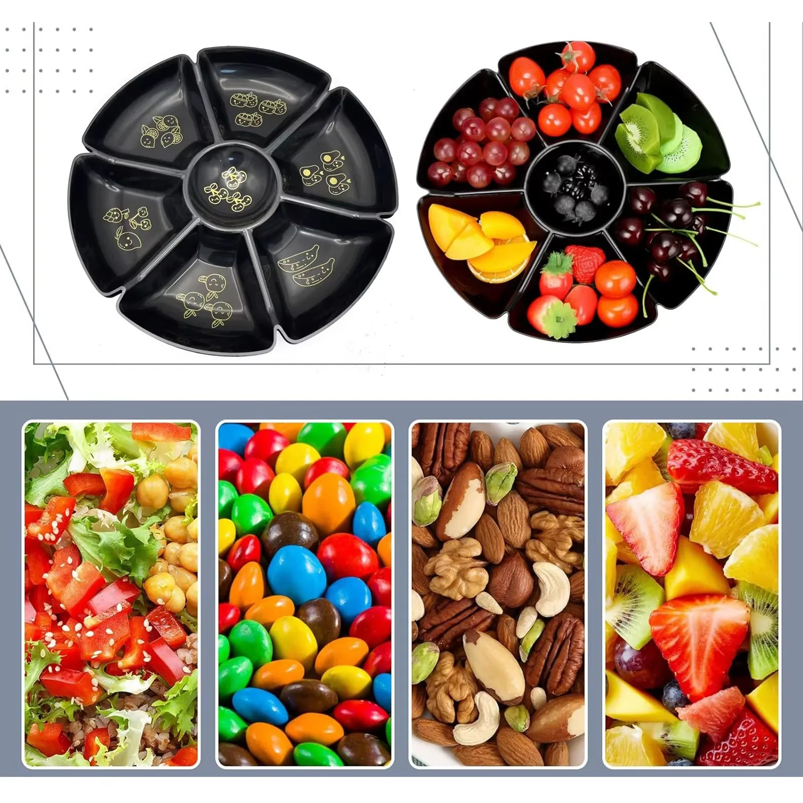 Divided Snack Serving Tray Dried Fruit Tray Multifunctional Appetizer Platter Nut Candy Platter for Dessert Cakes Nuts