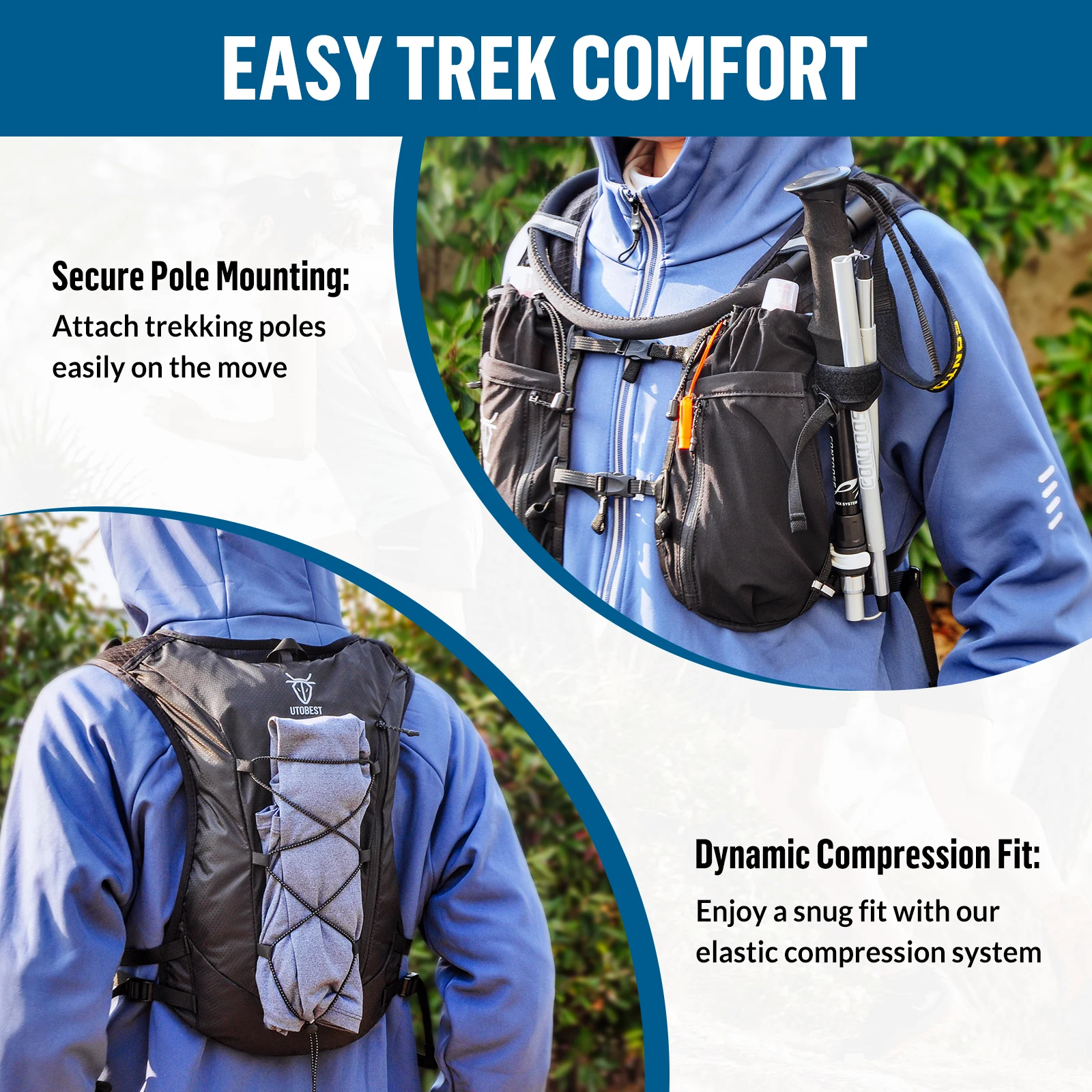 UTOBEST 10L Running Vest Lightweight Hydration Pack with 2L Water Bladder Hiking Cycling