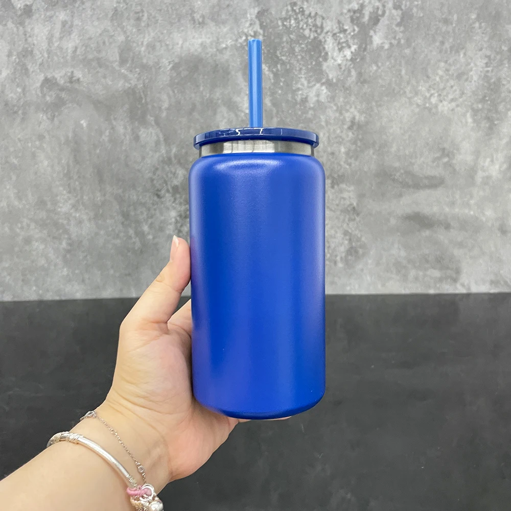 US Warehouse Stainless Steel 16oz Black Plated Tumbler With Lid And Straw For UV DTF Wraps Vacuum Insulated Mason Jar Beer Can