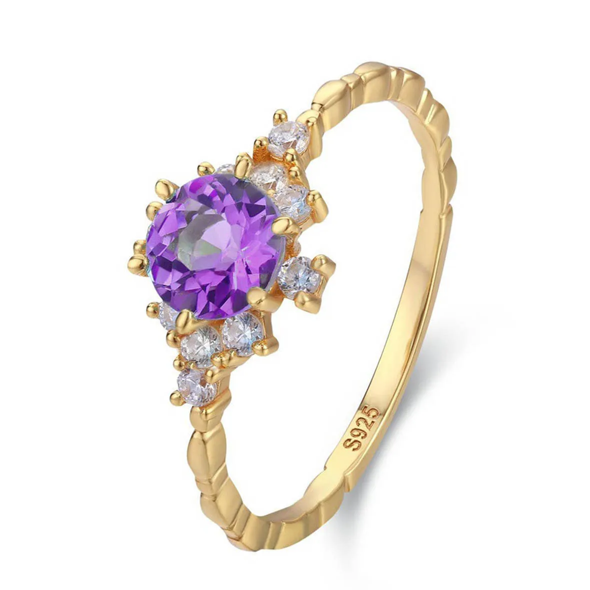 Wholesale 925 Sterling Silver Jewlery Fashion Designs Women Round Cut Ring Natural Amethyst Ring