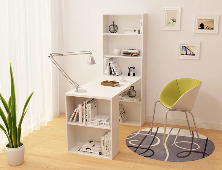 Home Living room wooden computer desk study table with bookshelf design