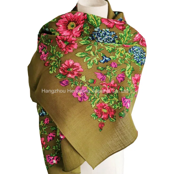 Hand Printed Pure Wool Scarf large size 140x140cm