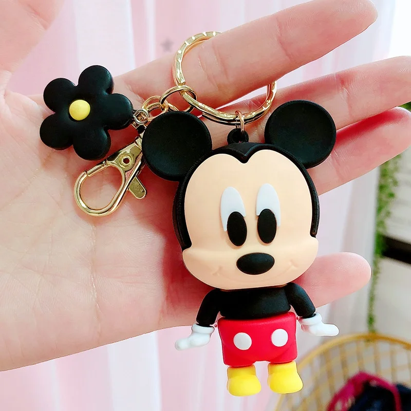 Hot Sale 3D Cartoon  Mickey Design PVC Rubber Bag Charm Key Chain Gift Wrist Strap Custom Rubber Keyc