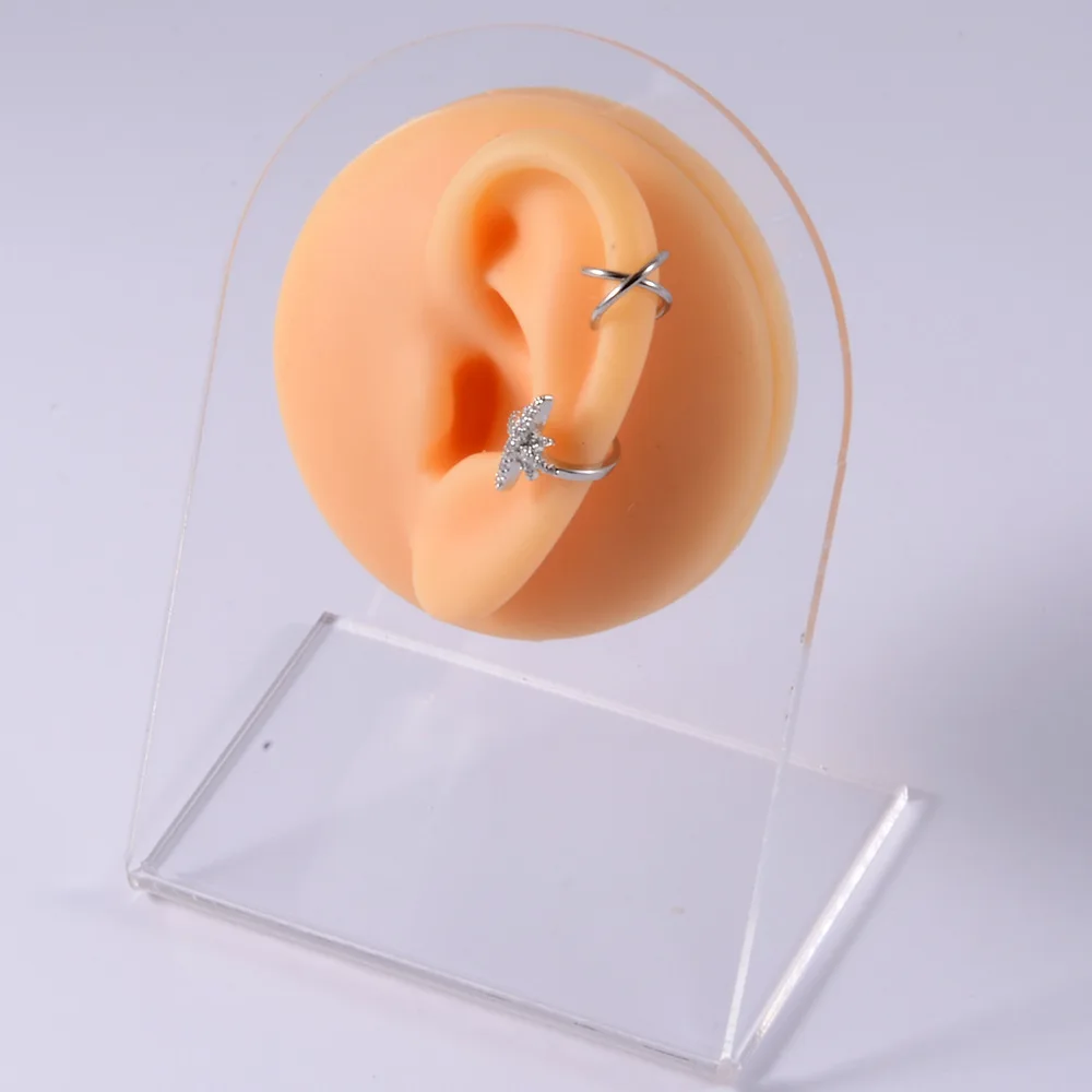 Newest Soft Silicone Ear Model Tattoo Practice Piercing Tools Ear Studs Earring Display Tool Acrylic Display Stand Kit