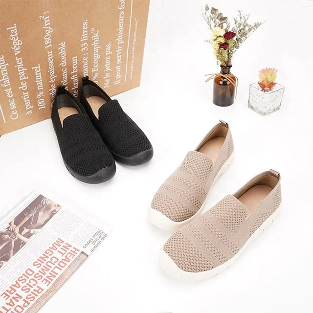 Warmlab/Удобная прогулочная обувь без застежки; Вязаная летняя повседневная женская обувь на плоской подошве; sepatu wanita