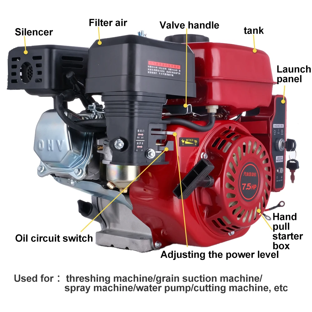 Farm Machinery 7.5 hp Electric start gasoline engine gasoline 4 stroke 215cc gasoline engine