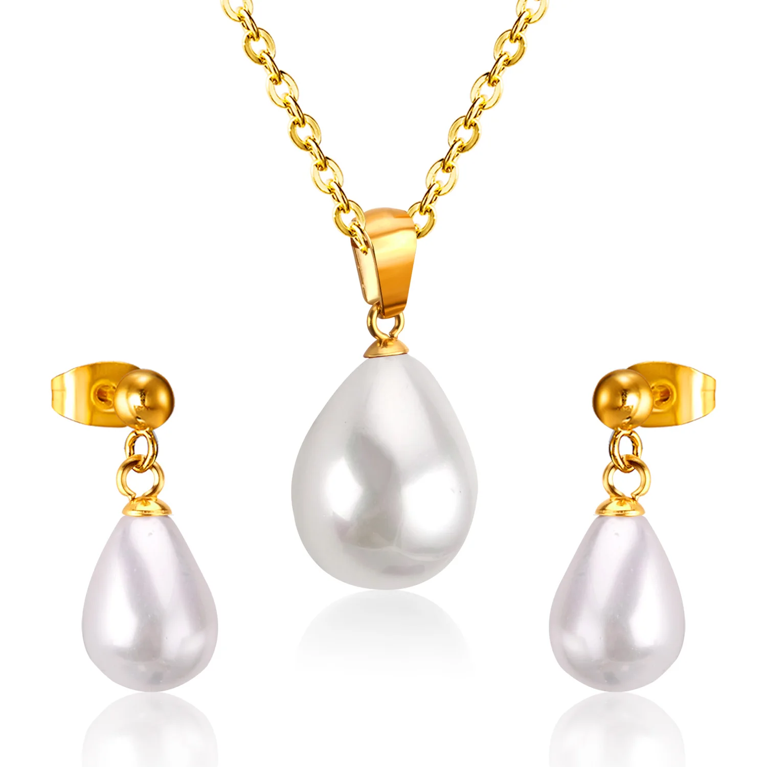 Wholesale Jewellery 18K Gold Pearl Jewelry Sets Dubai Ladies Necklace Earrings Sets