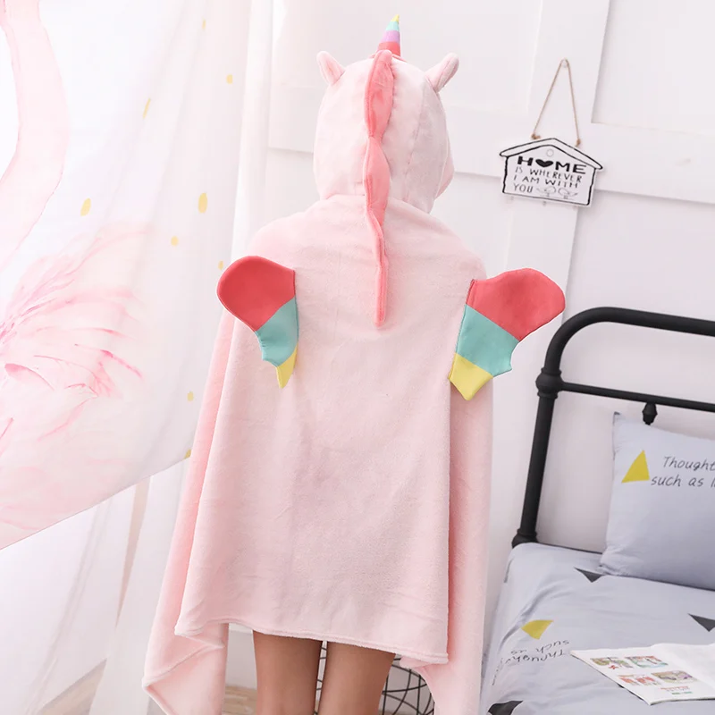 Hooded Unicorn Blanket for Girls and Teens White Plush Wearable Animal Throw with Rainbow and Iridescent Details