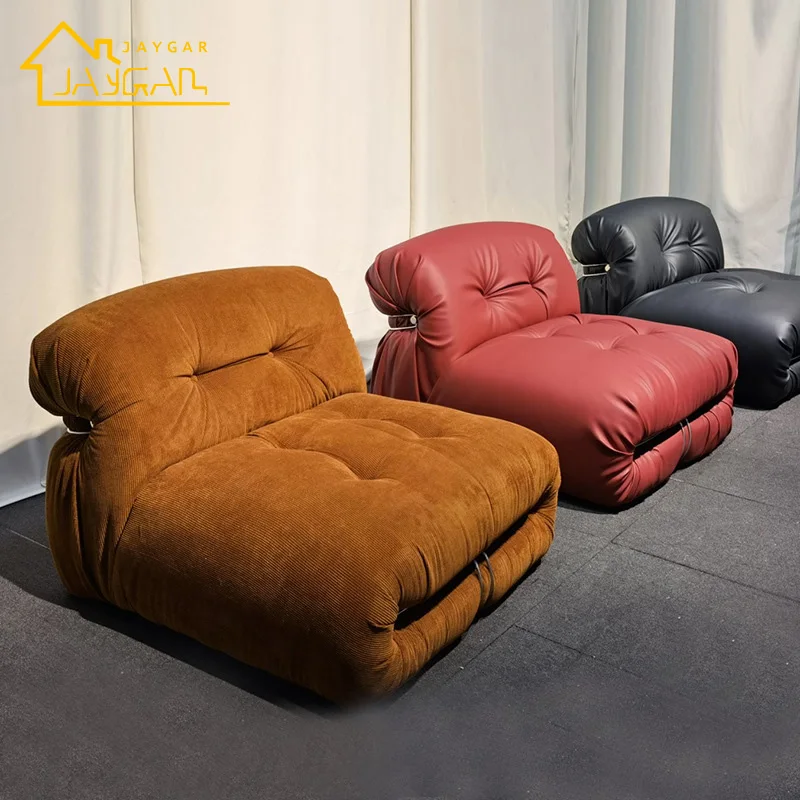 Итальянское кресло сориана для гостиной напольное из оранжевой ткани вельветовое одно с откидывающейся спинкой спальни в