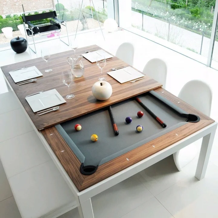 Modern Dinner Design White 9FT Slate Solid Wood Dining Pool Table