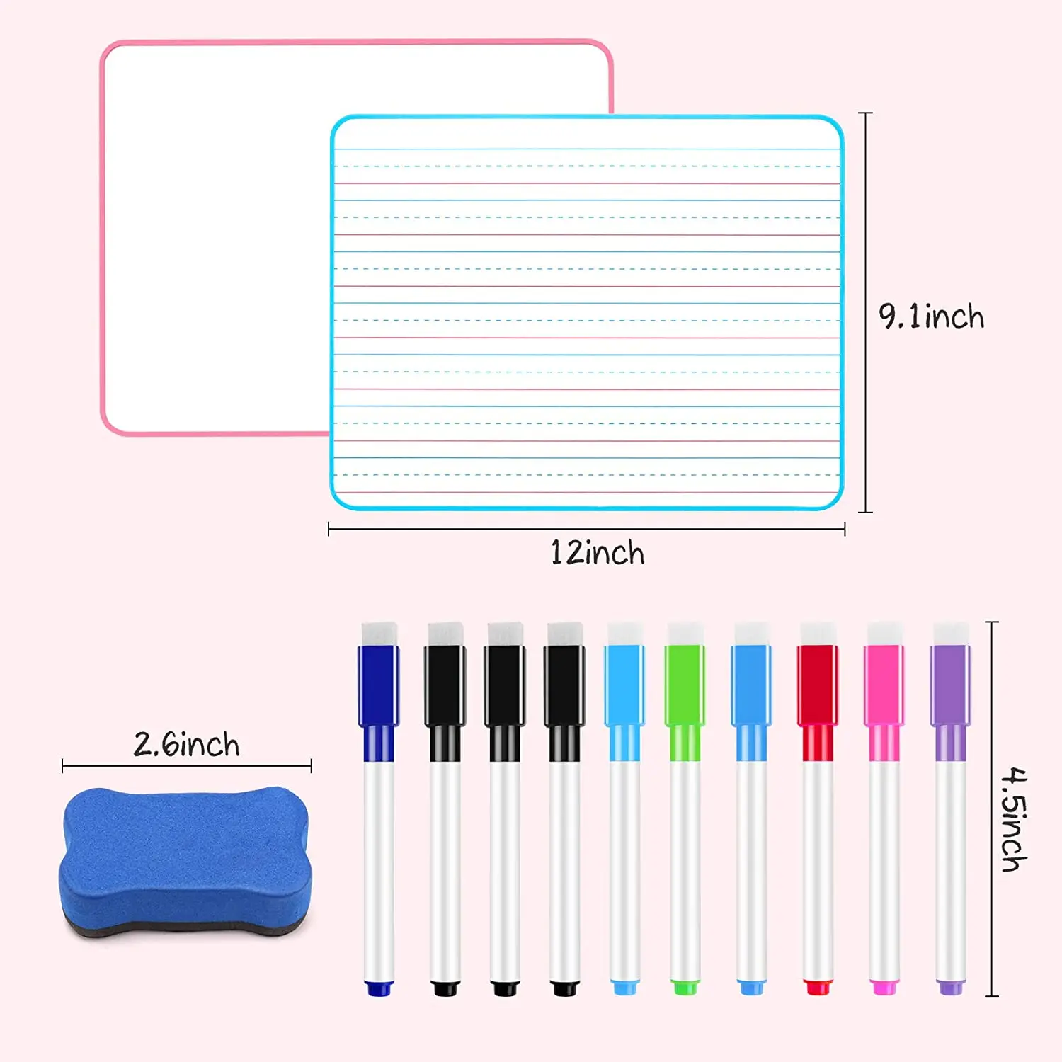 Double Sided 2 Packed Line And Plain Message Board Dry Erase White Board With Pens and Eraser