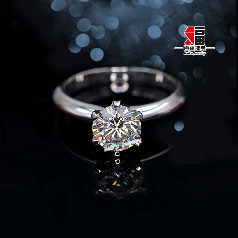 Baifu Jewelry 1CT classic 6 claw moissanite 18K gold ring