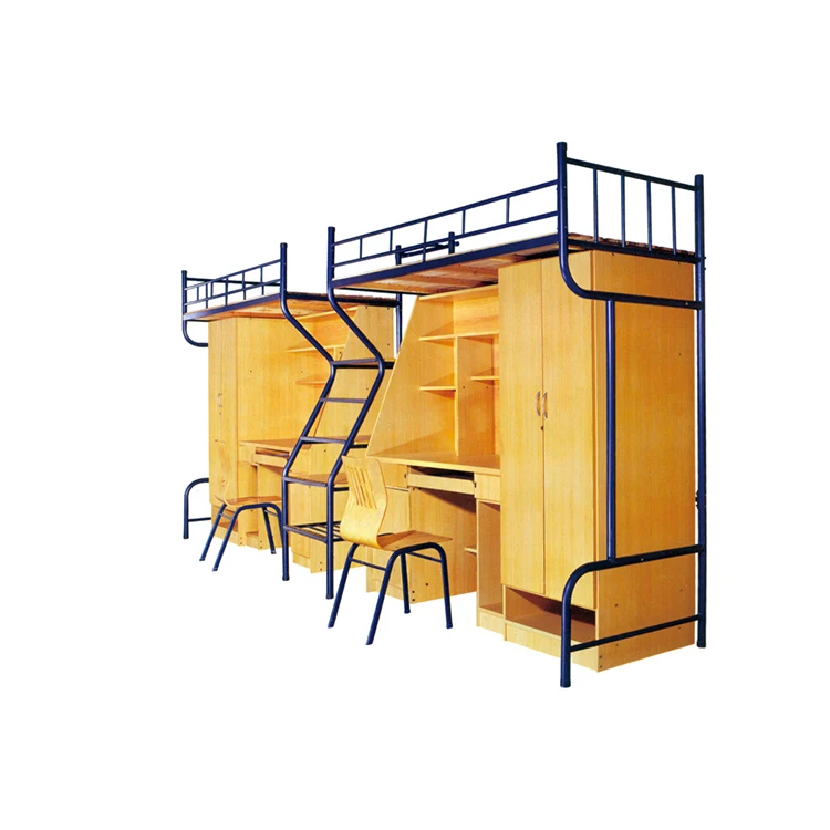 
2020 Hot Sell Cheap School Furniture Dormitory bunk bed with desk and wardrobe Wooden Dormitory bed with desk and wardrobe 