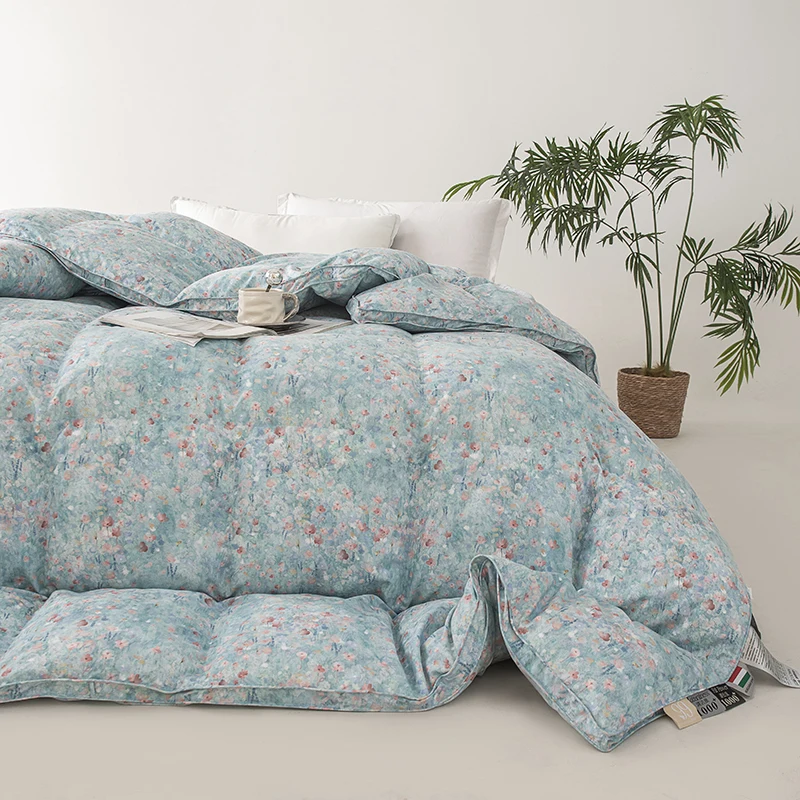 Luxurious Fluffy White Goose Down Comforter Feathers Down Quilts Ultra Soft All Seasons Printing Flower Home Duvet