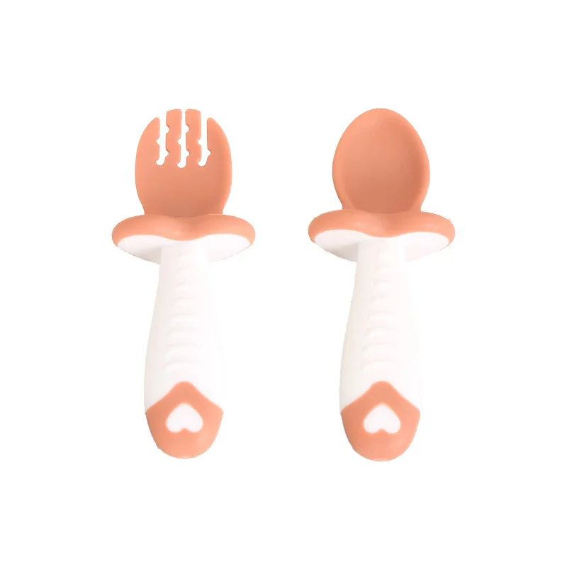 New arrival Baby Food Grade Silicone Soft Training Tableware Without Bpa Safety Fork And Spoon Set