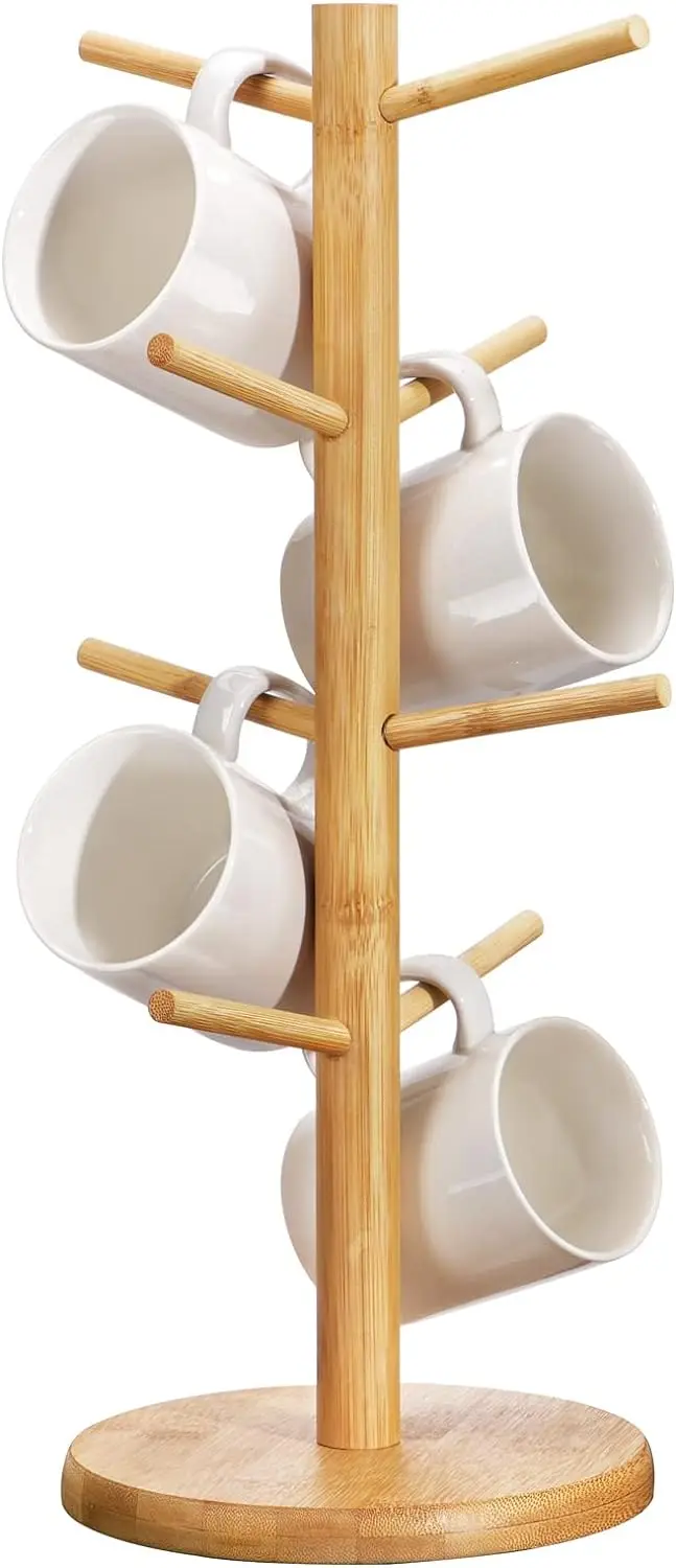 Coffee Mug Tree with Hooks Mug holder Stand Wood Coffee Cup Holder Countertop Mug Stand Kitchen Organizer