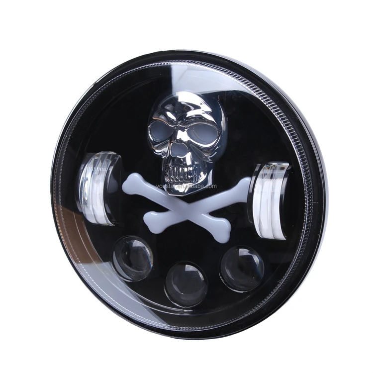 New Wind Auto Lighting System Driving Light Skull Shape Lamp Round Skull 5.75 Inch LED HeadLight for Jeep Motorcycle Accessories