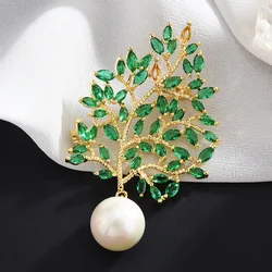New arrival temperament leaves crystal zircon brooch high quality all matching coat corsage fashion clothes pin jewelry