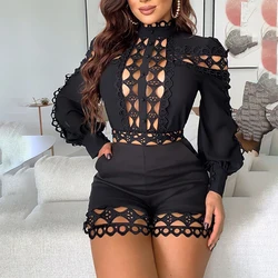 2021 Skinny Hollow Long Sleeve Jumpsuit Lace Tunic Long Sleeve Jumpsuit