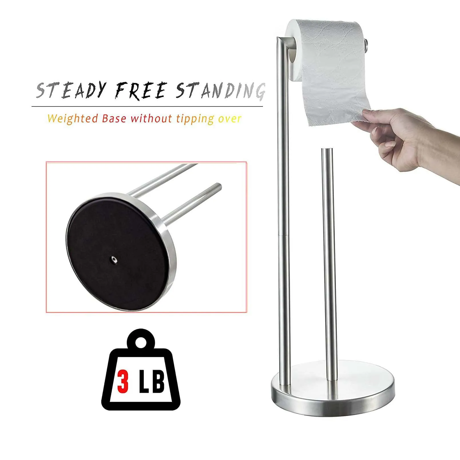 Free Standing Black Toilet Paper Holder with Shelf Floor Standing Stainless Steel Toilet Roll Tissue Holder Gold for Bathroom