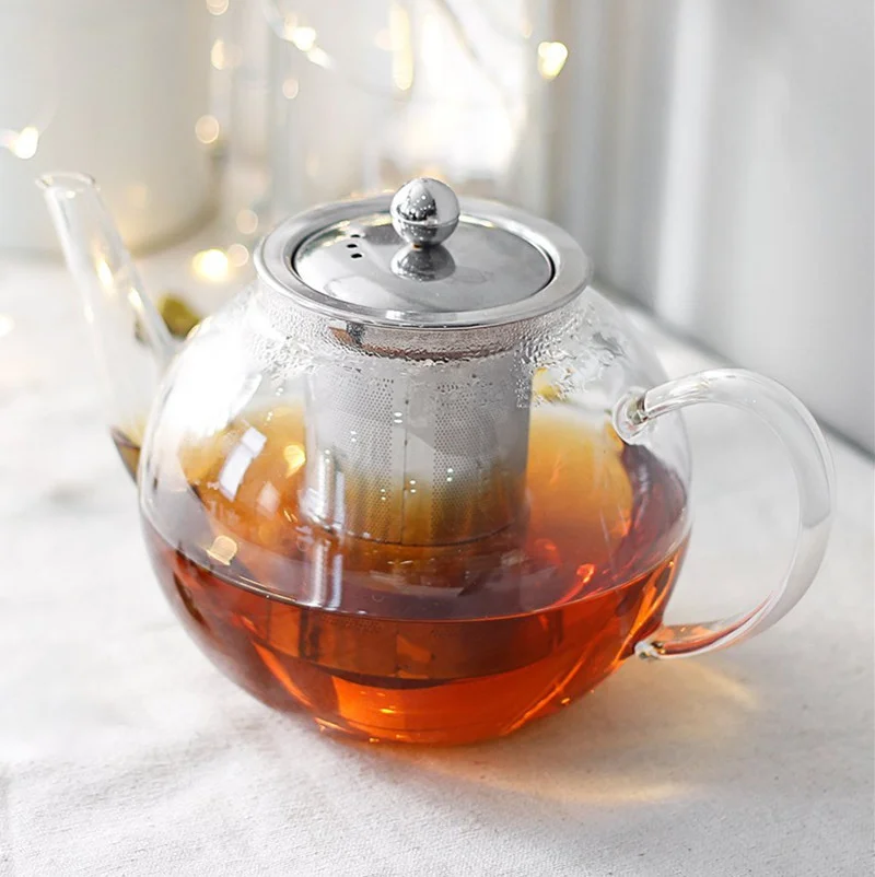 800ml Stovetop Safe Loose Leaf Pyrex Glass Teapot Durable Glass Tea Kettle With Removable Stainless Steel Infuser