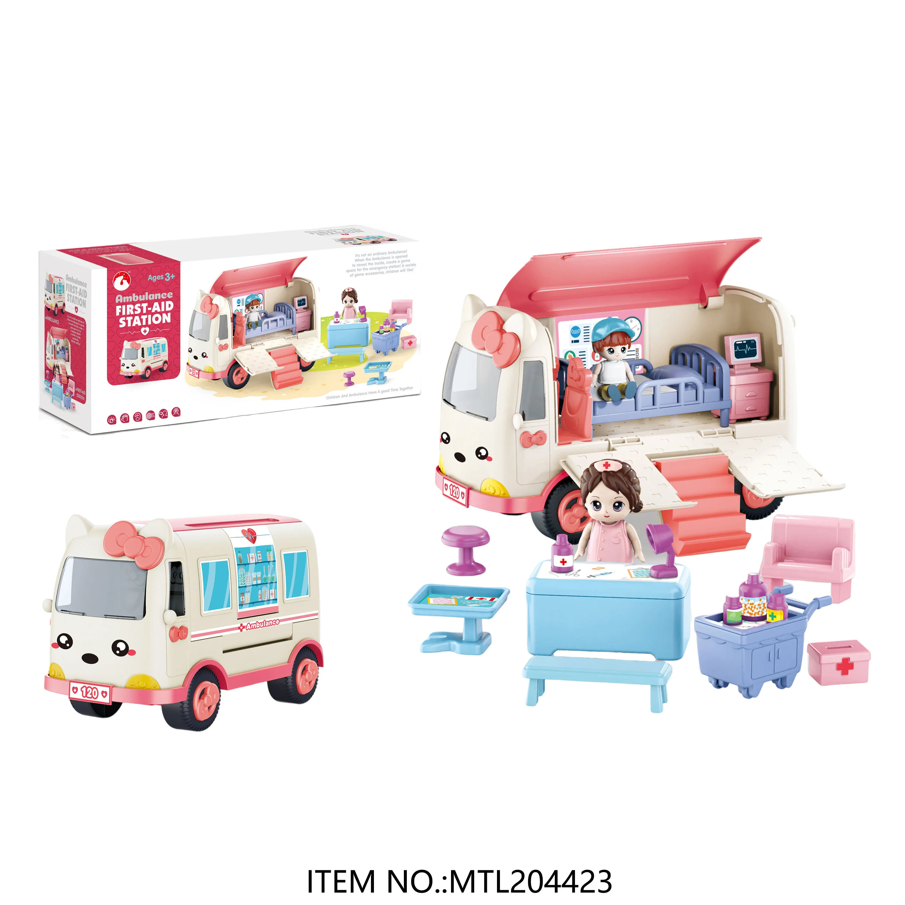 Educational Friction Ambulance Car Toys Mini Figures Doll Role Pretend Play Doctor Toys Medical Kit Play Set
