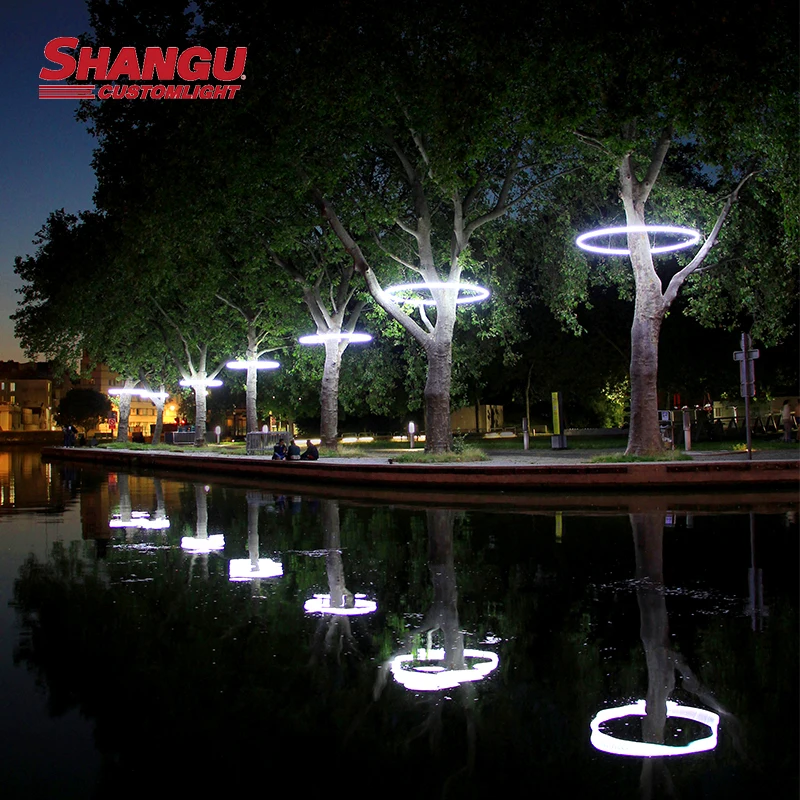 Outdoor Landscape Plants Decoration Ring Pendant Lamps Aluminum Seamless Design Forest Tree Hanging LED Rings Decorative Light