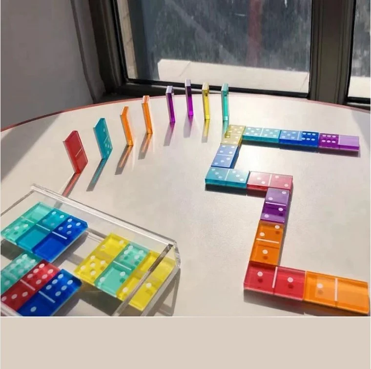 Factory custom double six domino game acrylic dominoes 28 Pcs colorful acrylic domino game set
