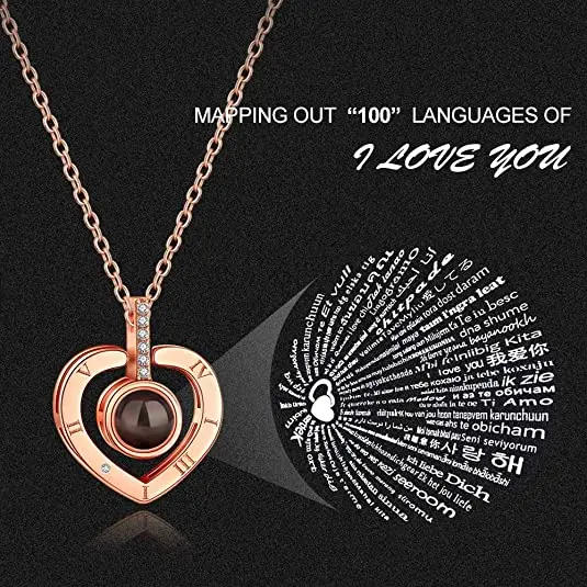 New Stainless Steel Rose Gold/silver 100 Languages I Love You Projection Pendant Necklace Romantic Love Memory Wedding Necklace