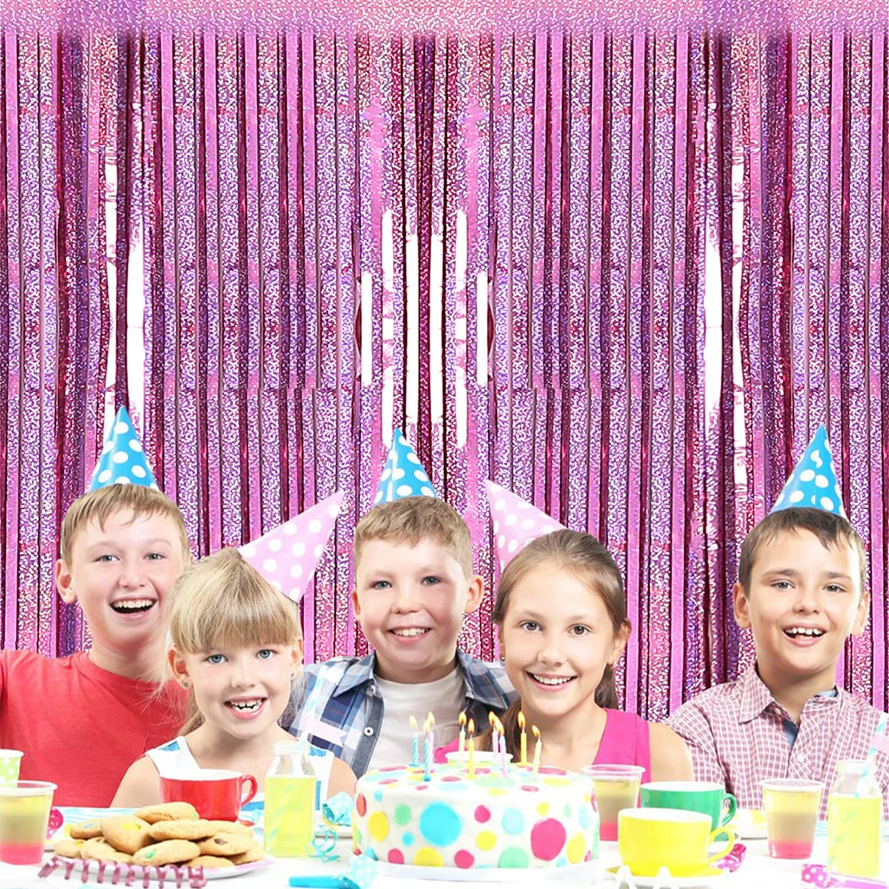 Party Supplies Birthday Wedding Bachelorette Baby Shower Backdrop Decoration 3.2x8.2ft Pink Metallic Tinsel Foil Fringe Curtains