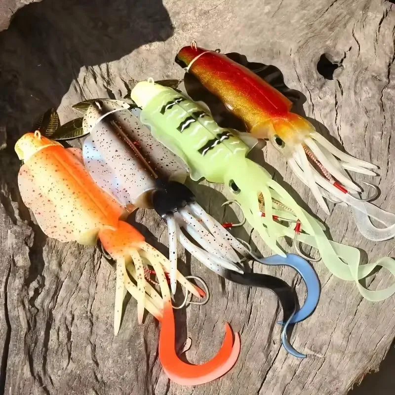 290g 28.5cm 4 colors soft fishing lure squid fishing bait with lead head metal spoon strong jig hooks