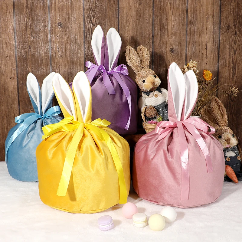 Wholesale Luxury Easter Kids Party Gifts Bag Sublimation Big Bunny Ear Bag Soft Velvet Easter Bunny Bag