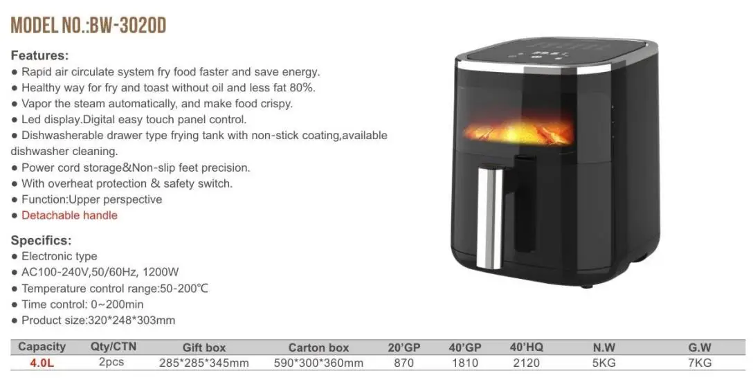 4l Air Fryer Multi-functio Electric Air Fryer Digital Control Oil Free Air Frier With Viewing Window