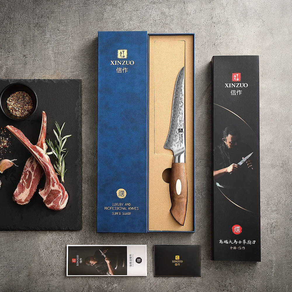 New Hammered 67 Layers AUS10 Damascus Steel Walnut Wood Handle Japanese Kitchen Boning Knife 6 inch